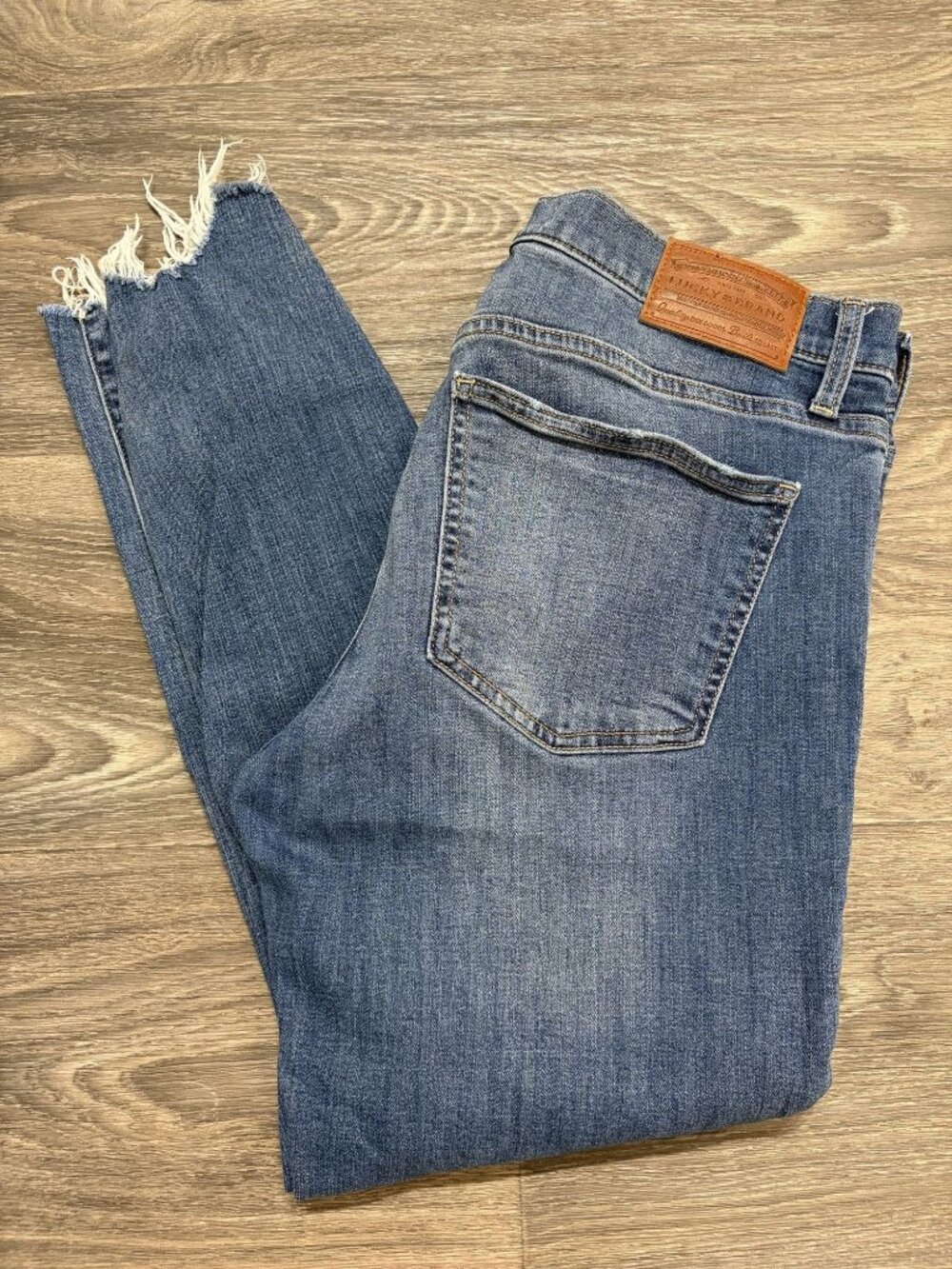 Lucky Brand Ava Mid Rise Skinny Jeans 10 30 Raw Hem Stretch Denim Medium Wash